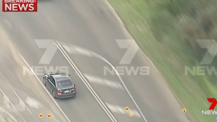 Car evades police on the Calder Highway.  Photo: Seven News 