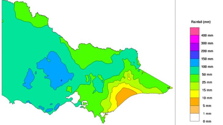 Victorian rainfall in one week to Wednesday.  Photo: Bureau of Meteorology 