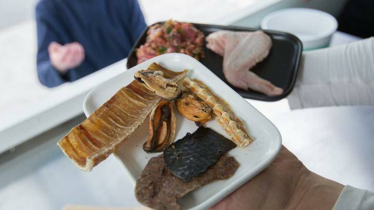 A Canine Munchies plate featuring shark cartilage, liver, lamb lung and kangaroo meat. Photo: Simon Schluter