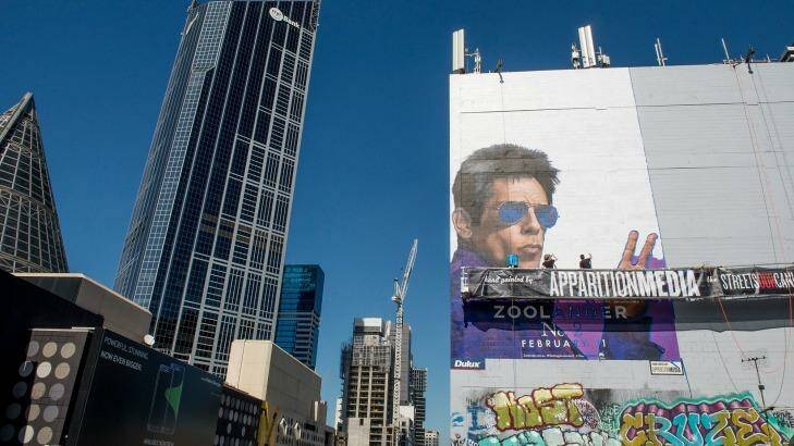 MELBOURNE, AUSTRALIA - FEBRUARY 05:  A hand-painted mural of the actor Ben Stiller promoting the new movie Zoolander 2 on February 5, 2016 in Melbourne, Australia. McBride's company Apparition Media are reviving the days of hand-painting murals to advertise products on walls around Melbourne.  (Photo by Jesse Marlow/Fairfax Media) Photo: Jesse Marlow