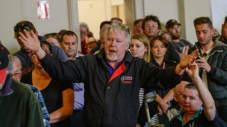 A local man voices his concerns at the Lancefield meeting on Wednesday. Photo: Justin McManus