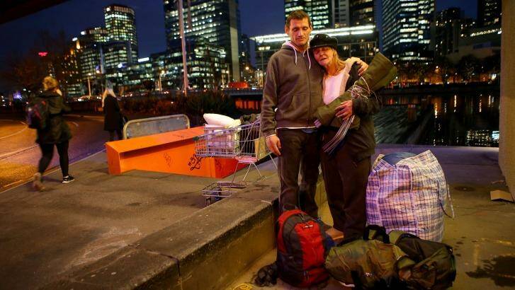 Homeless couple Dave and Kellie were evicted  from their makeshift camp at Enterprize Park in the city in June. Photo: Pat Scala