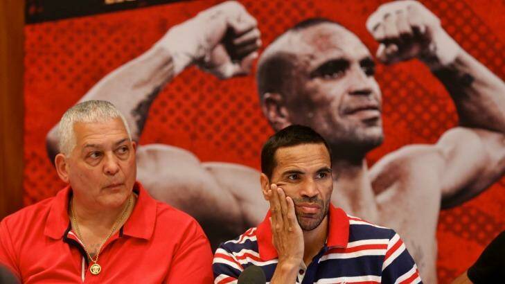 Amthony Mundine and Mick Gatto in Sydney to promote a fight against WBC silver light middleweight champ Sergey Rabchenko in 2014. Photo: Dallas Kilponen