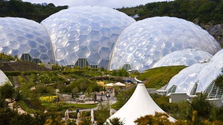 Three biomes at the Eden Project, the largest greenhouses in the world.  Photo: Glenn Beanland