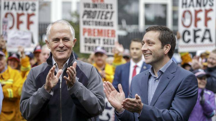 Malcolm Turnbull and Victorian parliamentary Liberal leader Matthew Guy. Photo: Daniel Pockett