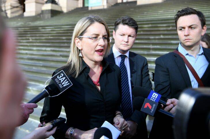 The Minister for Public Transport Jacinta Allan holds a media doorstop outside Parliament House in Melbourne, Wednesday, October 17, 2017. Mrs. Allan was giving her reaction to the proposed taxi industry's massive shake-up, with taxi companies able to set their own prices under the latest set of reforms, due to be introduced in State Parliament on Wednesday. (AAP Image/Joe Castro) NO ARCHIVING