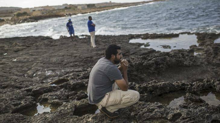 Brothers Ibrahim Awadallah, Mohammed Awadallah and Mamoun Doghmosh, who survived for four days after smugglers capsized their migrant boat. Photo: New York Times