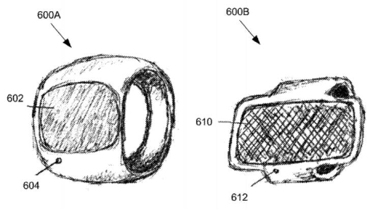 Two different depictions of what a touch-screen 'iRing' might look like. Photo: US Patent and Trademark Office