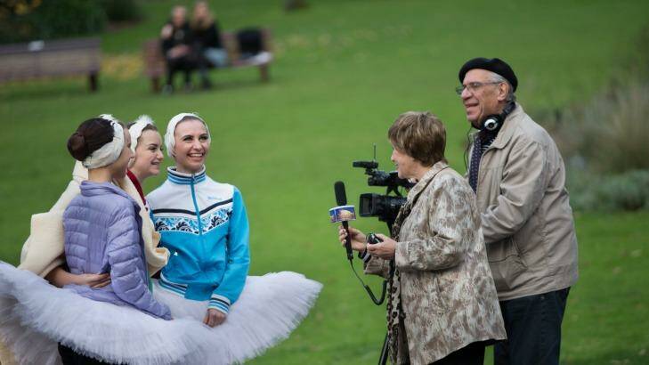 Anna and Gregory Vaisman interview dancers from the St Petersburg Ballet for their TV show, Sputnik. Photo: Simon Schluter