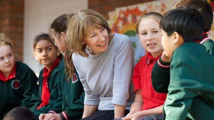 Gonski reforms must be implemented: Maxine McKew at Our Lady of Mount Carmel School chatting with students. Photo: Wolter Peeters