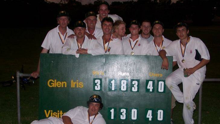David Dick (pictured fourth from the left, up the top) captained Glen Iris' Div 3 premiership win against Boroondara in 2005. Photo: Glen Iris Cricket Club
