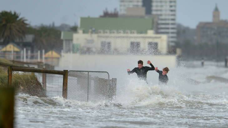 Storm hits Port Melbourne beach. Photo: Joe Armao