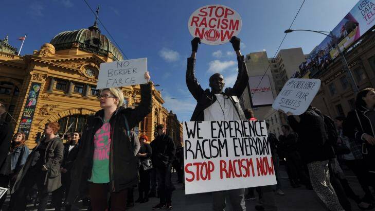 Protests at
Flinders Street
Station.  Photo: Joe Armao