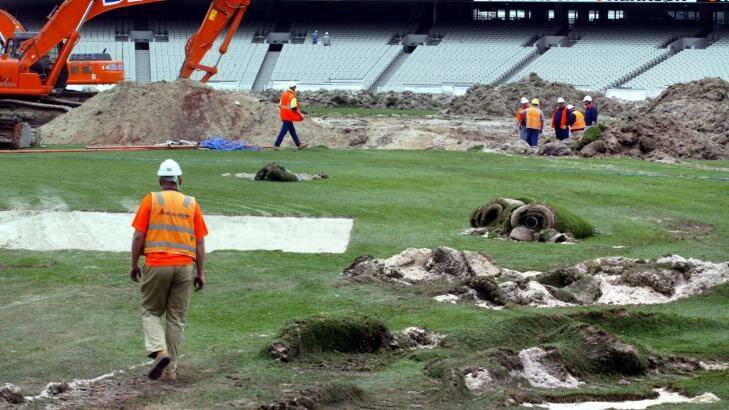 The last major redevelopment of the MCG turf, in 2004, in preparation for the Commonwealth Games. Photo: Angela Wylie