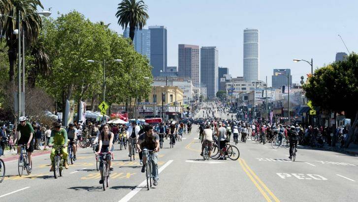 Friendly streets: Downtown LA and its annual CicLAvia Bike event. Photo: iStock