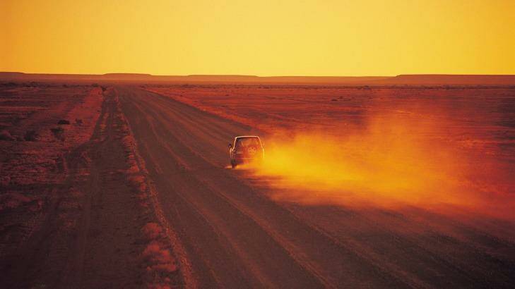 Driving at Sunset, Oodnadatta Track.