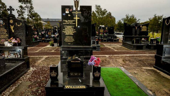 Carl Williams' elaborate, polished granite grave at Keilor Cemetery. Photo: Justin McManus