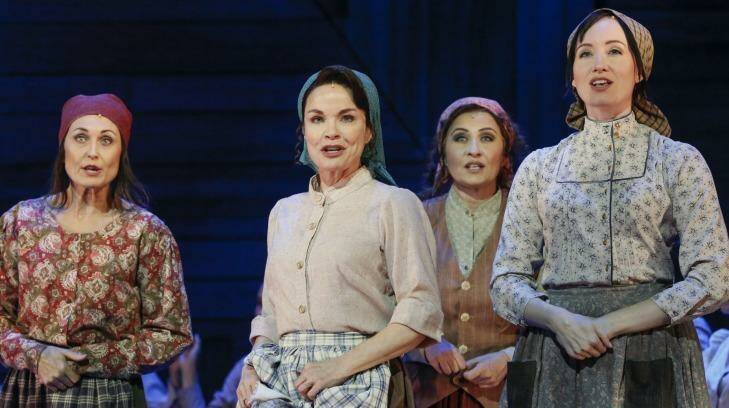 Sigrid Thornton as Golde (second from left) and cast in <i>Fiddler on the Roof</i>.   Photo: Adrianne Harrowfield