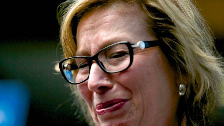 Rosie Batty was distraught speaking with reporters outside the Coroner's Court. Photo: Eddie Jim