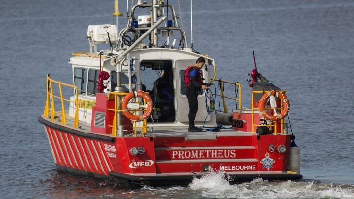 An MFB Fireboat at the site of the rescue. Photo: Paul Jeffers