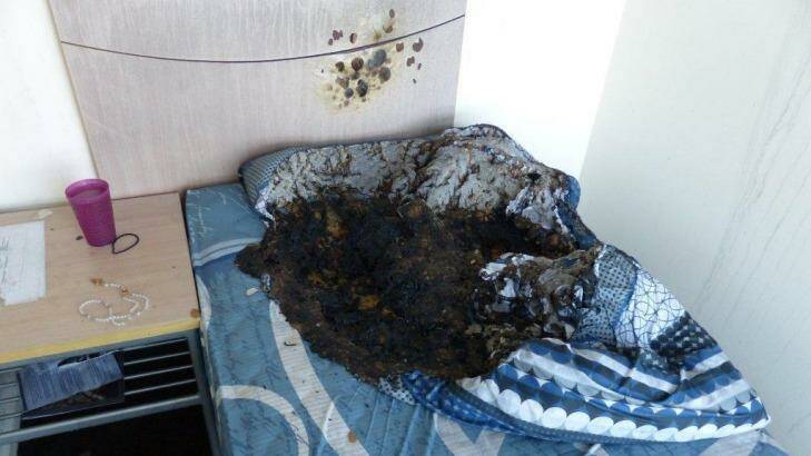 The aftermath of a fire in a Melbourne bedroom sparked by a mobile phone left charging. Photo: Metropolitan Fire Brigade