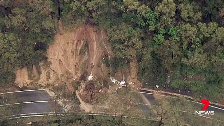 A major landslide on the Great Ocean Road last week.  Photo: Courtesy of Seven News