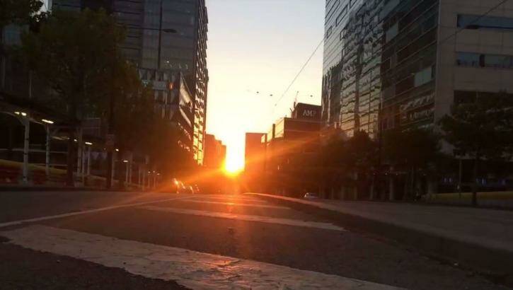 A view of Melbourne Henge from Collins Street on Tuesday night. Photo: Rachael Dexter