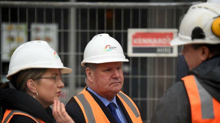 Minister for Public Transport, Jacinta Allan and Lord Mayor Robert Doyle inspect the project. Photo: Mark Jesser