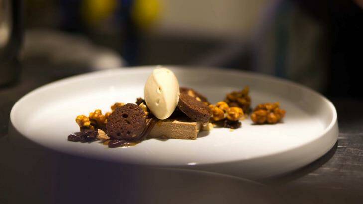 Peanut-butter and chocolate with caramelized popcorn and popcorn gelato from Mosquito. Photo: Mark Kinskofer