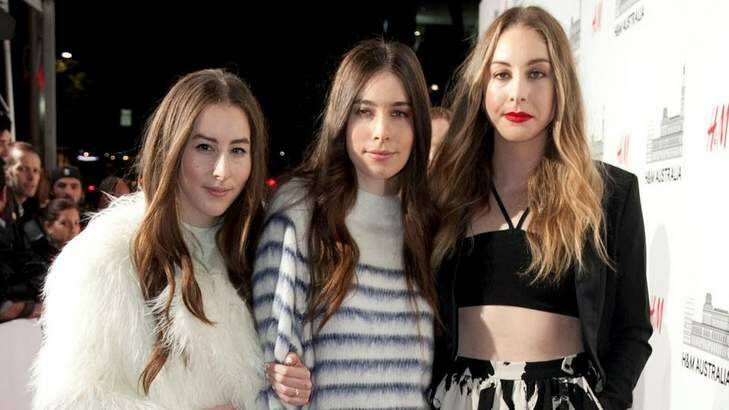 From left; Alana; Danielle and Este Haim at H & M Australia Launch, GPO. April 4, 2014. Photo: Fotogroup