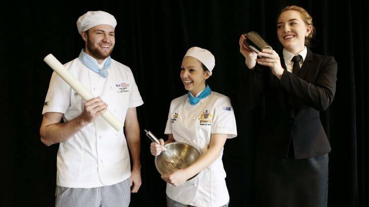 Skillaroos from NSW John Reminis, baking, Adele Di Bella (patisserie) and Samantha Johnson (restaurant service).  Photo: Louise Kennerley