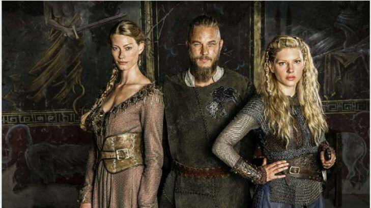Alyssa Sutherland as Queen Aslaug, Travis Fimmel as King Ragnar and Katheryn Winnick as Queen Lagertha. Photo: Adam Fulton