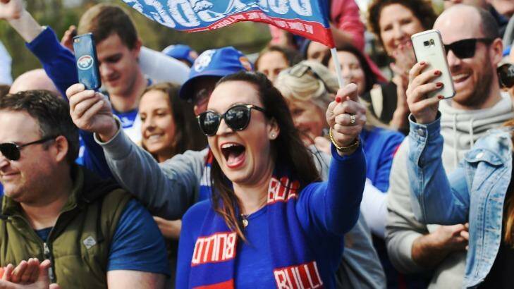 Parade day: Western Bulldogs fans outnumbered their Swans counterparts. Photo: Justin McManus