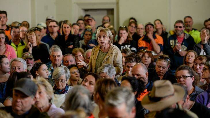 A local woman voices her concerns at a Lancefield community meeting on Wednesday. Photo: Justin McManus