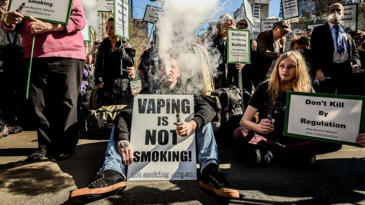 Vapers rally outside Parliament House. Photo: Justin McManus