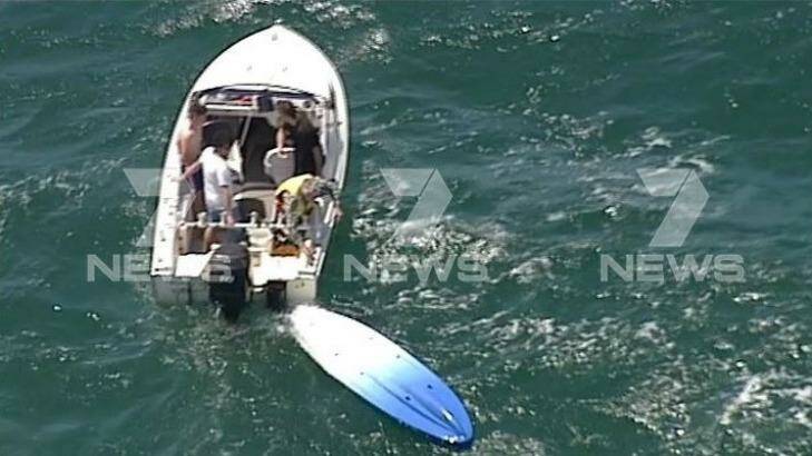 The kayak overturned in waters off Aspendale. Photo: Courtesy of Seven News