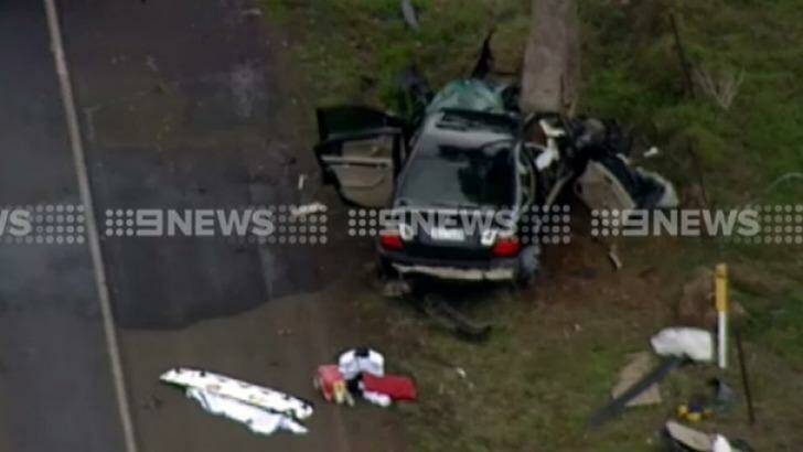 The driver of the car is being airlifted to hospital. Photo: Courtesy Nine News Melbourne
