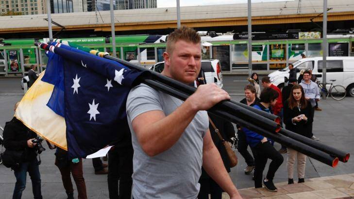 United Patriots Front leader Blair Cottrell took part in the march. Photo: Eddie Jim