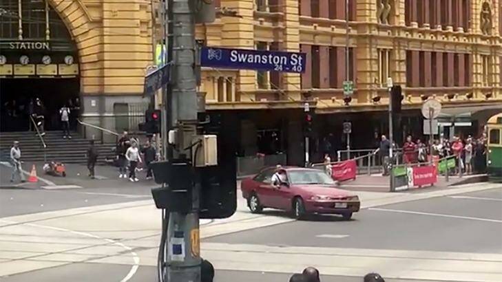 The Commodore was doing doughnuts at the Flinders and Swanston street intersections.  Photo: Supplied