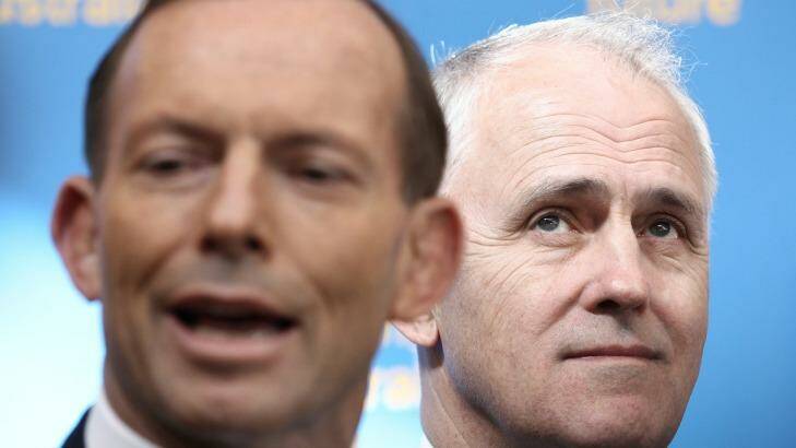 Tony Abbott and Malcolm Turnbull.  Photo: Alex Ellinghausen