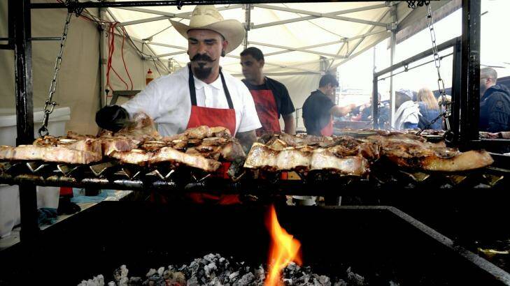Christian Silva from Zapato's Kitchen at the Melbourne Barbecue Festival at the Vic Market. Photo: Penny Stephens