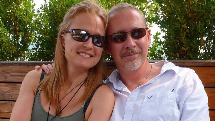 Sarah Bajc with her partner, Philip Wood, who went missing on flight MH370. Photo: Facebook
