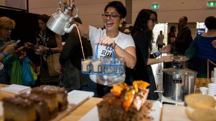 Corporate solicitor Uppma Virdi has found an unexpected second career selling chai based on her Indian grandfather's recipe. Pictured at the inaugural Melbourne Tea Festival at Melbourne Convention and Exhibition Centre on Sunday.  Photo: Penny Stephens