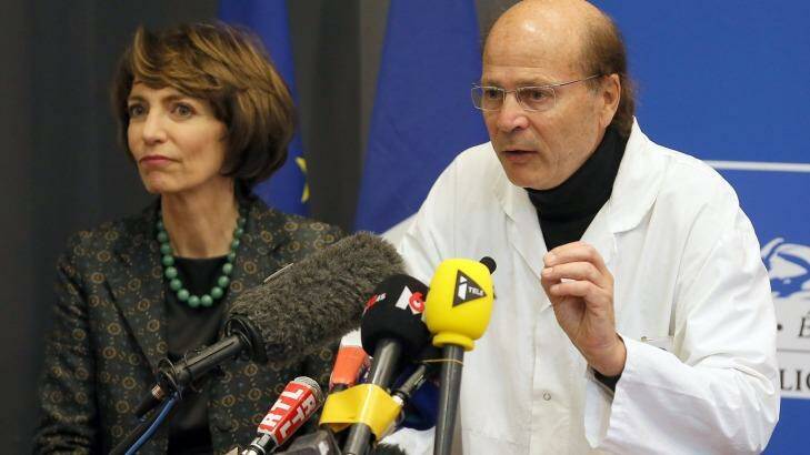 French Health Minister Marisol Touraine  and Professor Gilles Edan, the chief neuroscientist at Rennes Hospital,pictured talking to media earlier this year about six medical volunteers who ended up hospitalised after taking part in a botched drug test.   Photo: David Vincent