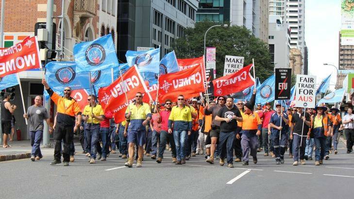 Unionists rally in Brisbane against the free trade agreement with China. Photo: Supplied