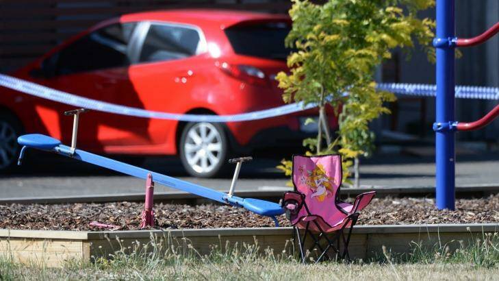 The scene outside the Mitchell Apartments, where the girl was stabbed. Photo: Kate Healy/Ballarat Courier