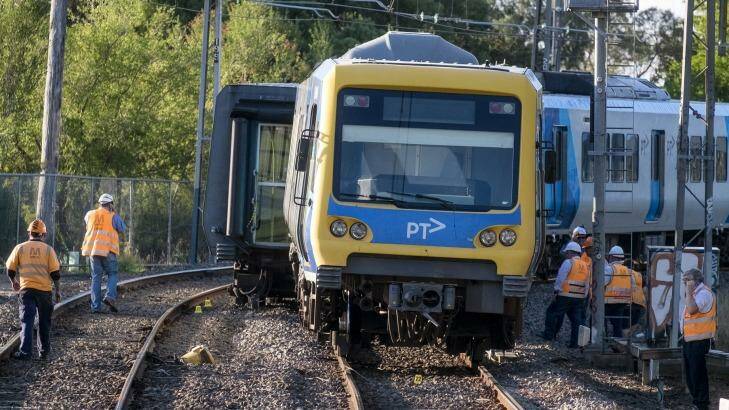 The derailed train at Fitzroy North. Photo: Luis  Ascui