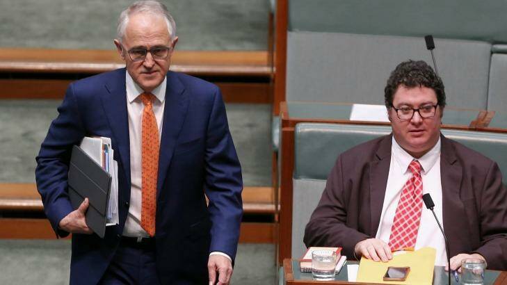 Prime Minister Malcolm Turnbull and LNP MP George Christensen during question time at Parliament House this week. Photo: Alex Ellinghausen