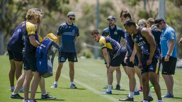 Brumbies players got a rude welcome to pre-season training and they were pushed to the limit in 36-degree heat on Friday. Photo: Jamila Toderas