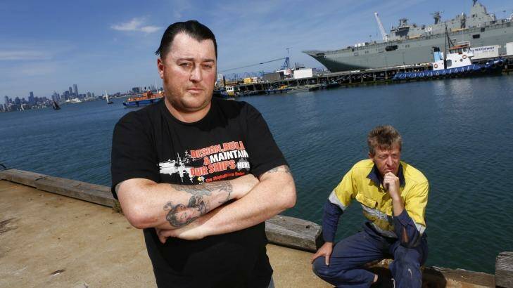 Uncertain future: Workers Leon White, left,  and Mark Arneill of the Williamstown Shipyards.  Photo: Eddie Jim